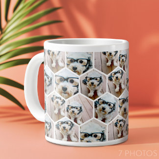 7 Foto Collage - Funkes Hexagon-Muster Jumbo-Tasse