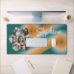 7 Foto Collage funkionierte Hexagon Muster Sonnenu Schreibtischunterlage<br><div class="desc">Diese lustige Foto-Montage beinhaltet einen Platz für 7 Bilder. Das Raster besteht aus sechseckigen Fotos mit viel Platz, um Ihre Lieblings-Party-Bilder hinzuzufügen. Die Retro Stripe Linie Kunst in Sonnenuntergangsfarben verleiht dem Design ein wenig Lustigkeit. Quadratische Foto funktionieren am besten mit dieser Vorlage. Fügen Sie Ihre Lieblings-Bilder zu dieser lustigen Vorlage....</div>