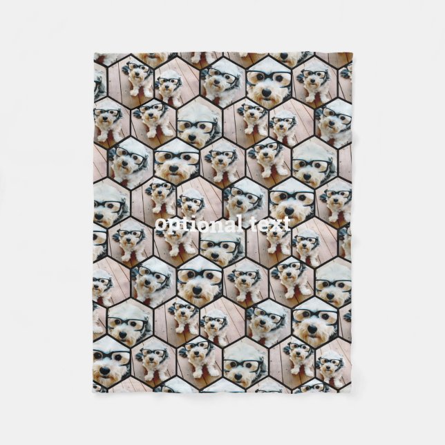 7 Foto Collage - funky hexagon Muster schwarz Fleecedecke (Vorderseite)