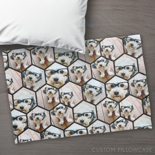 7 Foto Collage - funky hexagon Muster schwarz Kissenbezug (Custom Pillowcase)