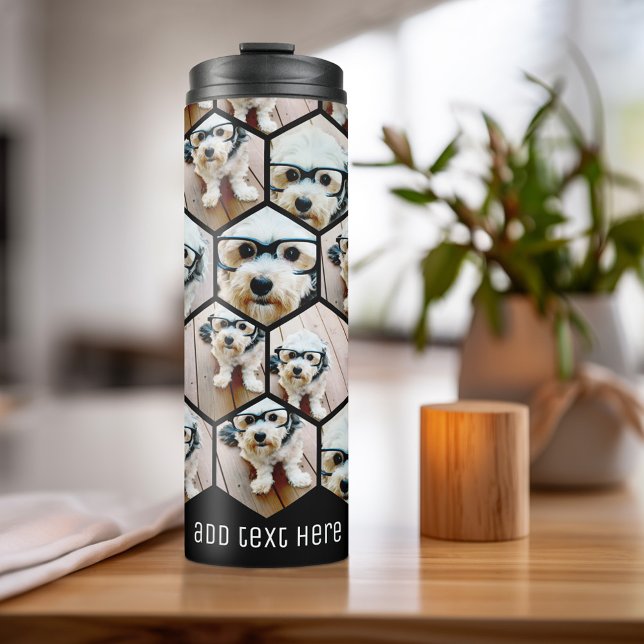 7 Foto Collage - funky Hexagon Muster schwarz Thor Thermosbecher (Personalized Thermal Tumbler - Add Photos, Text - Customize Completely in the Advanced Design Area)