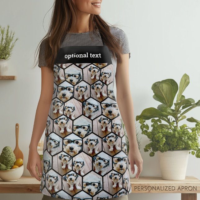 7 Foto Collage - funky hexagon Muster weißer Text Schürze (Personalized Apron)