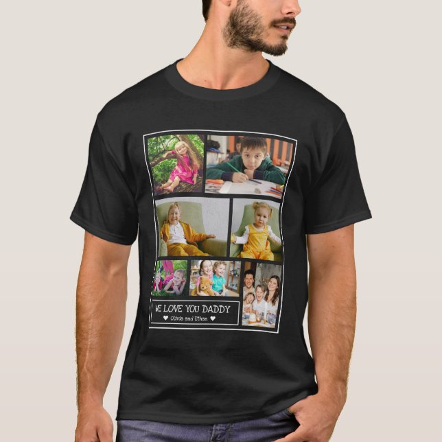 7 Foto Collage Wir Liebe Sie Daddy Black T-Shirt (Vorderseite)