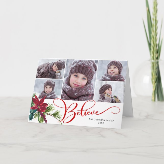 7 Foto Elegant Poinsettia Weihnachten BELIEVE (Vorderseite)