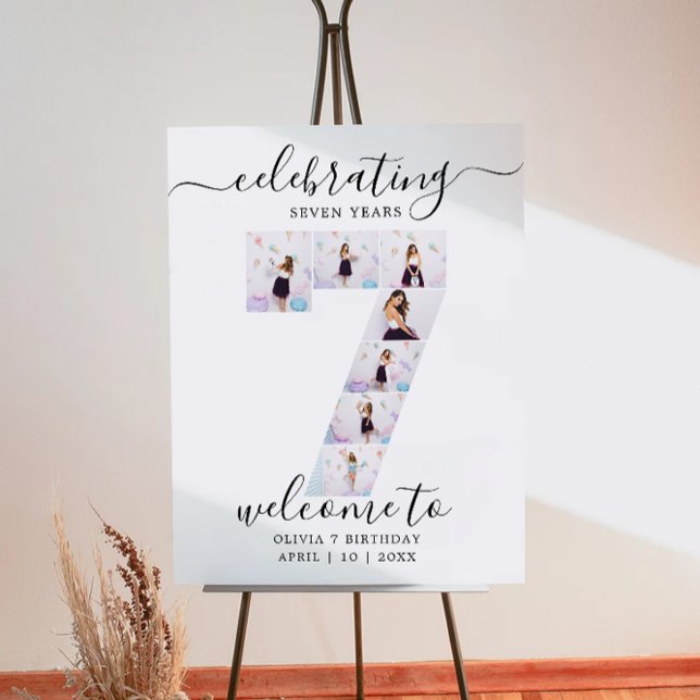 7 Foto Geburtstag Begrüßungszeichen, Er oder sie Poster (7 Photo Birthday Welcome Sign, Him or Her Poster)