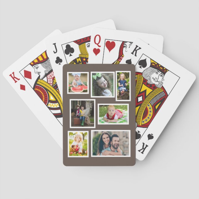 7 FotoCollage Brown wählen Sie Ihre Farbe Spielkarten (Rückseite)