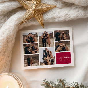 7 Fotos Collage Elegante Schrift Frohe Weihnachten Postkarte