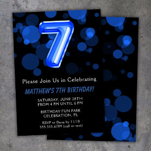 7. Geburtstag Balloons Kids Blue Boy Party Einladung