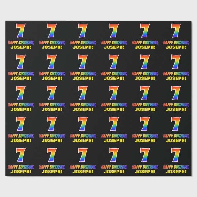 7. Geburtstag: Bold, Fun, Simple, Rainbow 7 Geschenkpapier (Saum)