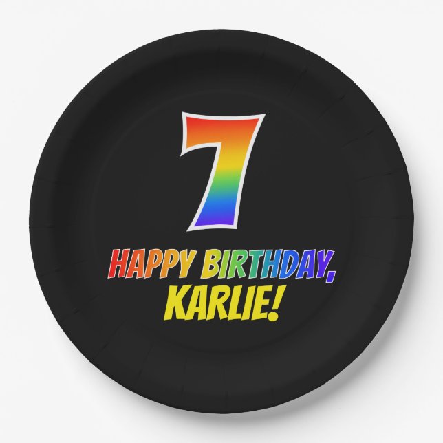7. Geburtstag: Bold, Fun, Simple, Rainbow 7 Pappteller (Vorderseite)