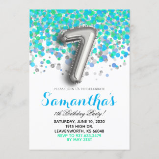 7. Geburtstag Confetti Einladung