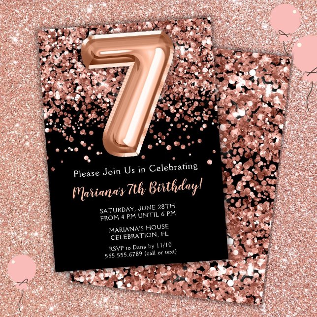 7. Geburtstag Einladung Black Rose Gold Glitzer (Von Creator hochgeladen)