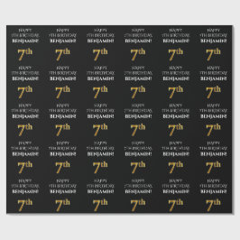 7. Geburtstag: Elegant, schwarz, Imitate Gold Look Geschenkpapier
