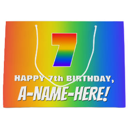 7. Geburtstag: Farbenfroh, Fun Rainbow Pattern # 7 Große Geschenktüte