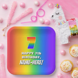 7. Geburtstag: Farbenfroh, Fun Rainbow Pattern # 7 Pappteller