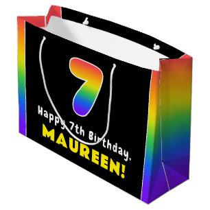 7. Geburtstag: Farbiger Regenbogen # 7, Individuel Große Geschenktüte