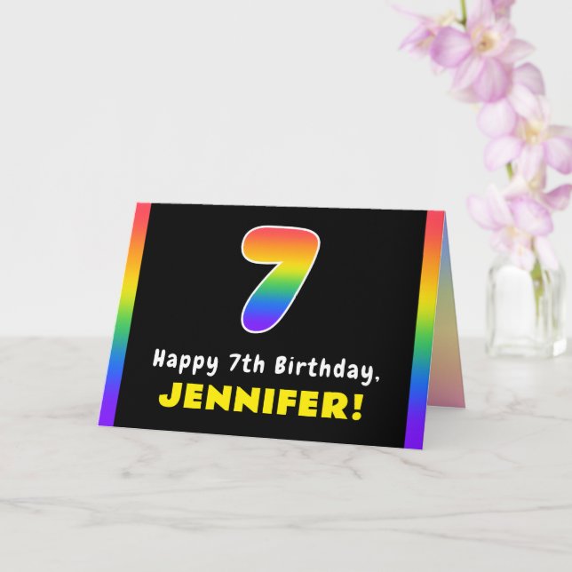 7. Geburtstag: Farbiger Regenbogen # 7, Individuel Karte (Orchidee)