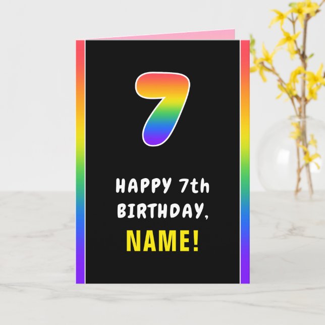 7. Geburtstag: Farbiger Regenbogen # 7, Individuel Karte (Gelbe Blume)