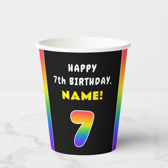 7. Geburtstag: Farbiger Regenbogen # 7, Individuel Pappbecher (Vorderseite)
