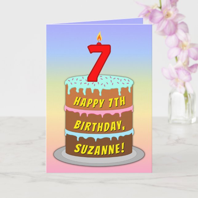 7. Geburtstag — Fun Cake & Candle mit Individuelle Karte (Orchidee)