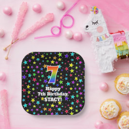 7. Geburtstag: Fun Stars Pattern und Regenbogen "7 Pappteller