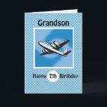 7. Geburtstag, Grandson, Flugzeug auf Blue Karte<br><div class="desc">Flugzeuge sind ein großartiges Thema für Jungen dieses Zeitalters. Dieses Flugzeug fliegt hoch,  wie Sie Ihrem Grandson einen glücklichen 7. Geburtstag wünschen. Der blaue Hintergrund mit weißen Polka-Punkten verleiht ein Gefühl an Feiern und Spaß für einen siebten Geburtstag.</div>