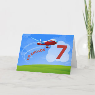 7. Geburtstag, Grandson, Rotes Flugzeug Karte