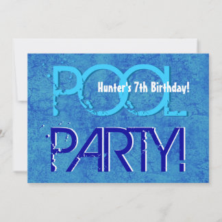 7. Geburtstag Kinderbecken Party Blue White V07 Einladung