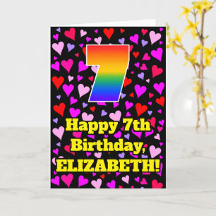 7. Geburtstag: Love Hearts Pattern, Regenbogen # 7 Karte