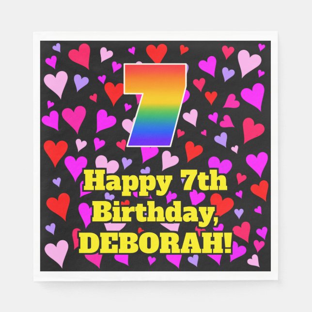 7. Geburtstag: Love Hearts Pattern, Regenbogen # 7 Serviette (Vorderseite)