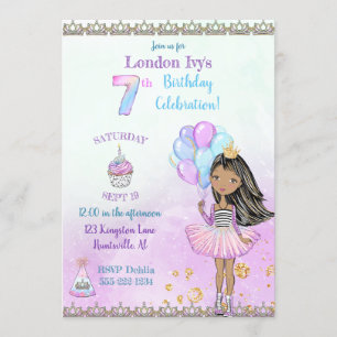 7. Geburtstag Mädchen Prinzessin Afroamerikanerin Einladung