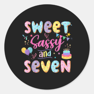 7. Geburtstag Mädchen Sweet Sassy und sieben Donut Runder Aufkleber