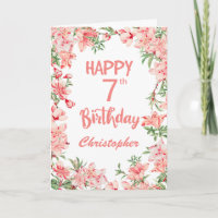 7. Geburtstag Pink Peach Peones Aquarellfarben Blü