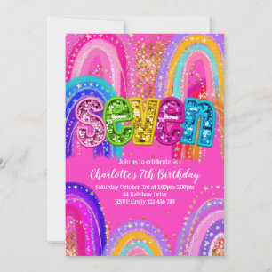 7. Geburtstag Pink Rainbow Party Einladung
