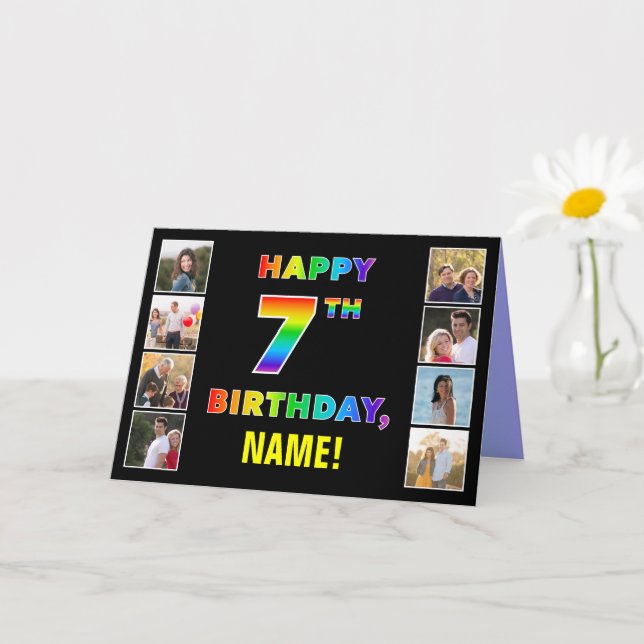 7. Geburtstag: Regenbogentext, benutzerdefinierte  Karte (Kleine Pflanze)