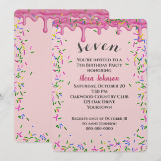 7. Geburtstag rosa Icing und Sprinklen Einladung