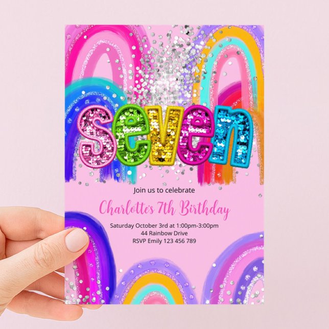 7. Geburtstag Sequin Regenbogen Party Einladung (Von Creator hochgeladen)