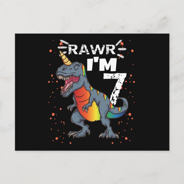 7. Geburtstag T Rex Dinosaurier Postkarte (Vorderseite)