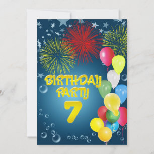7. Geburtstagsparty Einladung mit Ballons