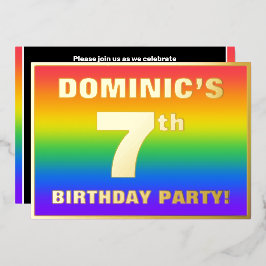 7. Geburtstagsparty: Spaß, farbenfrohe Regenbogenm Folieneinladung