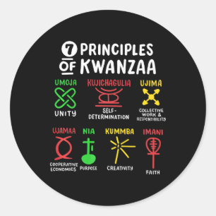 7 Grundsätze der schwarzen Amerikaner aus Kwanzaa Runder Aufkleber