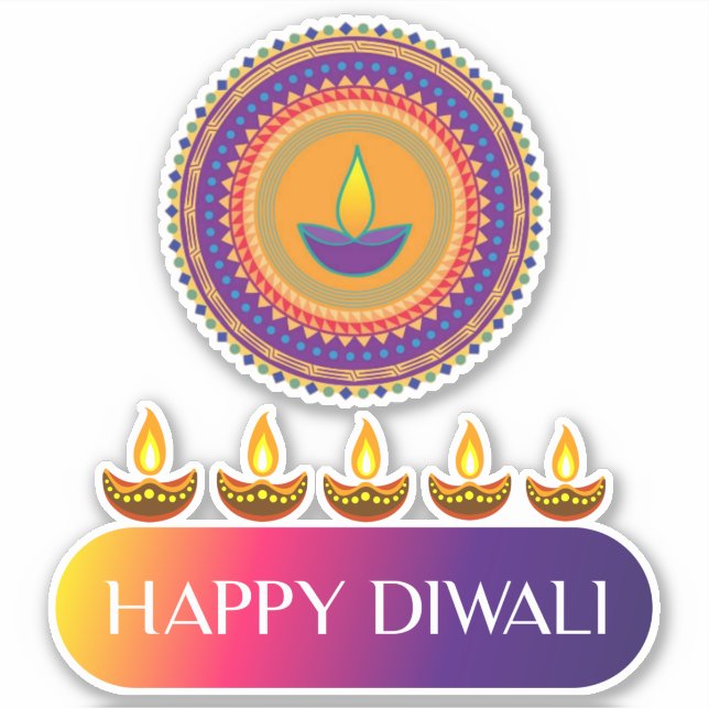 #7.Happy Diwali, das indische Lichtfestival Aufkleber (Vorderseite)