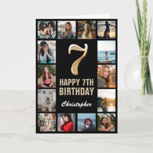 7. Happy Geburtstag Schwarz und Gold Foto Collage Karte