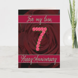 7. Hochzeitstagskarte mit Rosen und Blättern Karte