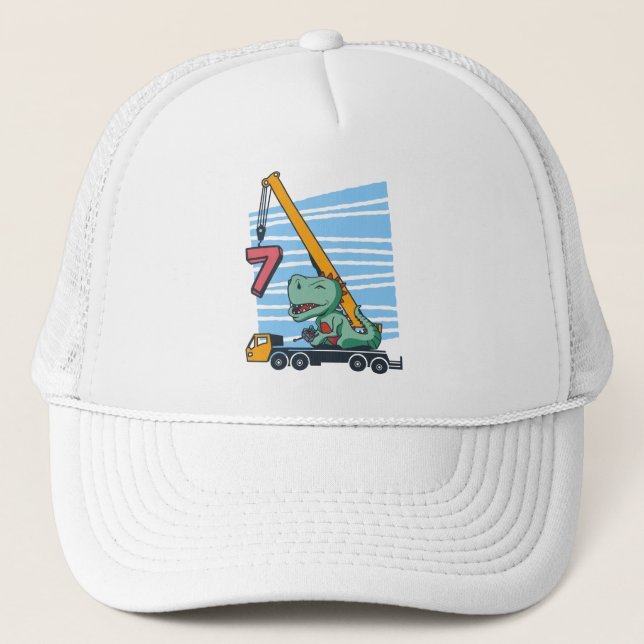 7 Jahre 7. Geburtstag Mobilkrane Dinosaurier Truckerkappe (Vorderseite)