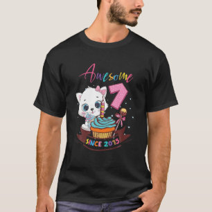 7 Jahre alt 7. Geburtstag Mädchen Niedliche Katze  T-Shirt