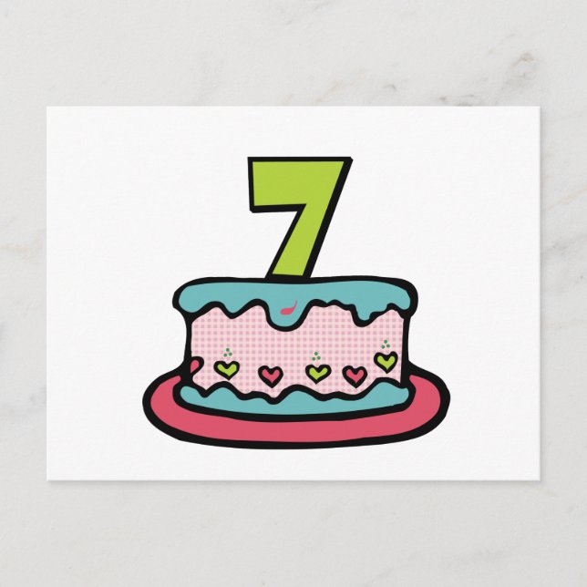 7 Jahre alter Geburtstagskuchen Postkarte (Vorderseite)