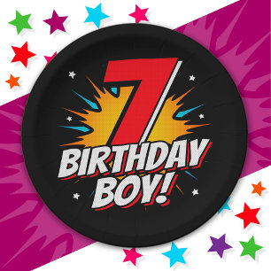 7 Jahre alter Superheld zum Geburtstag Junge 7. Ge Pappteller
