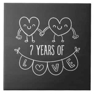 7. Jahrestag Geschenk Chalk Herzen Fliese