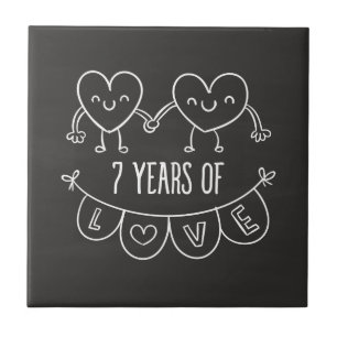 7. Jahrestag Geschenk Chalk Herzen Fliese